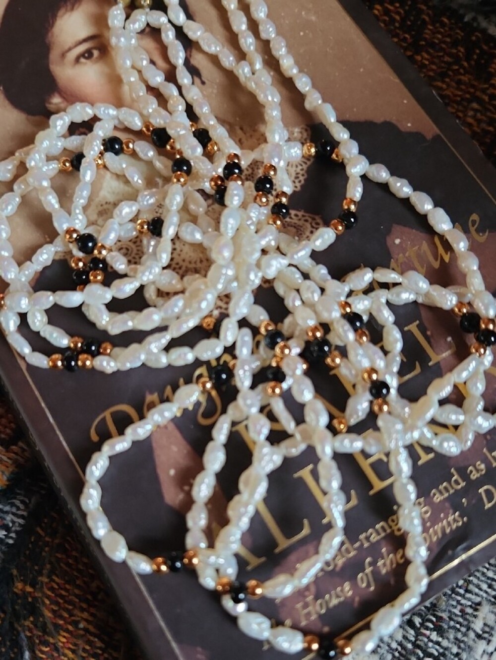 Vintage Freshwater Rice Pearl & Onyx Bead Necklace